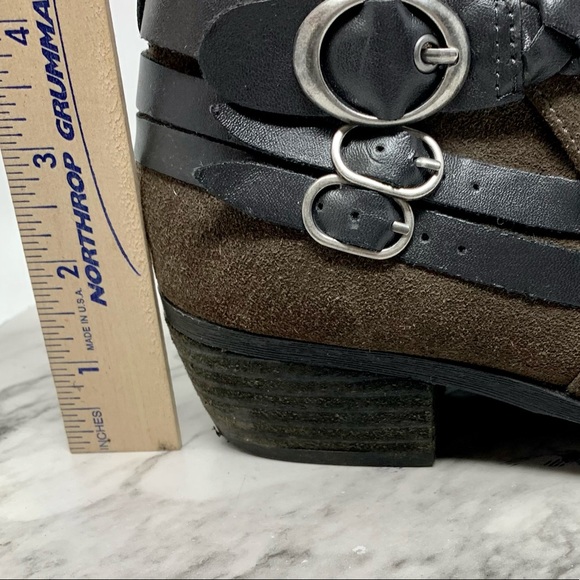 Crown Vintage Perry Taupe Suede Two tone Braided strap moto bohemian bootie 8 - Picture 14 of 16
